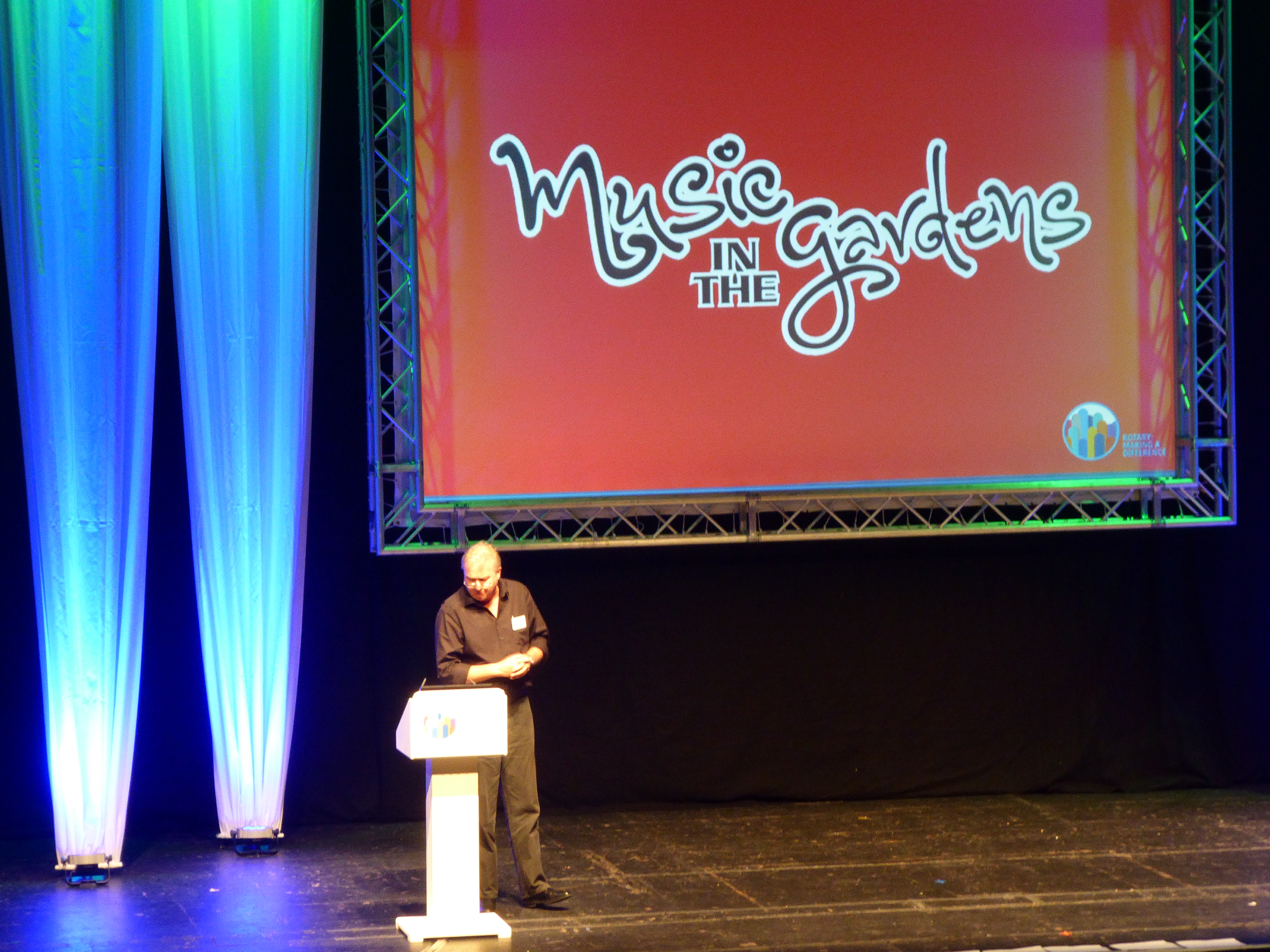 President Andrew Bates presenting Music in the Gardens to the District Confrence