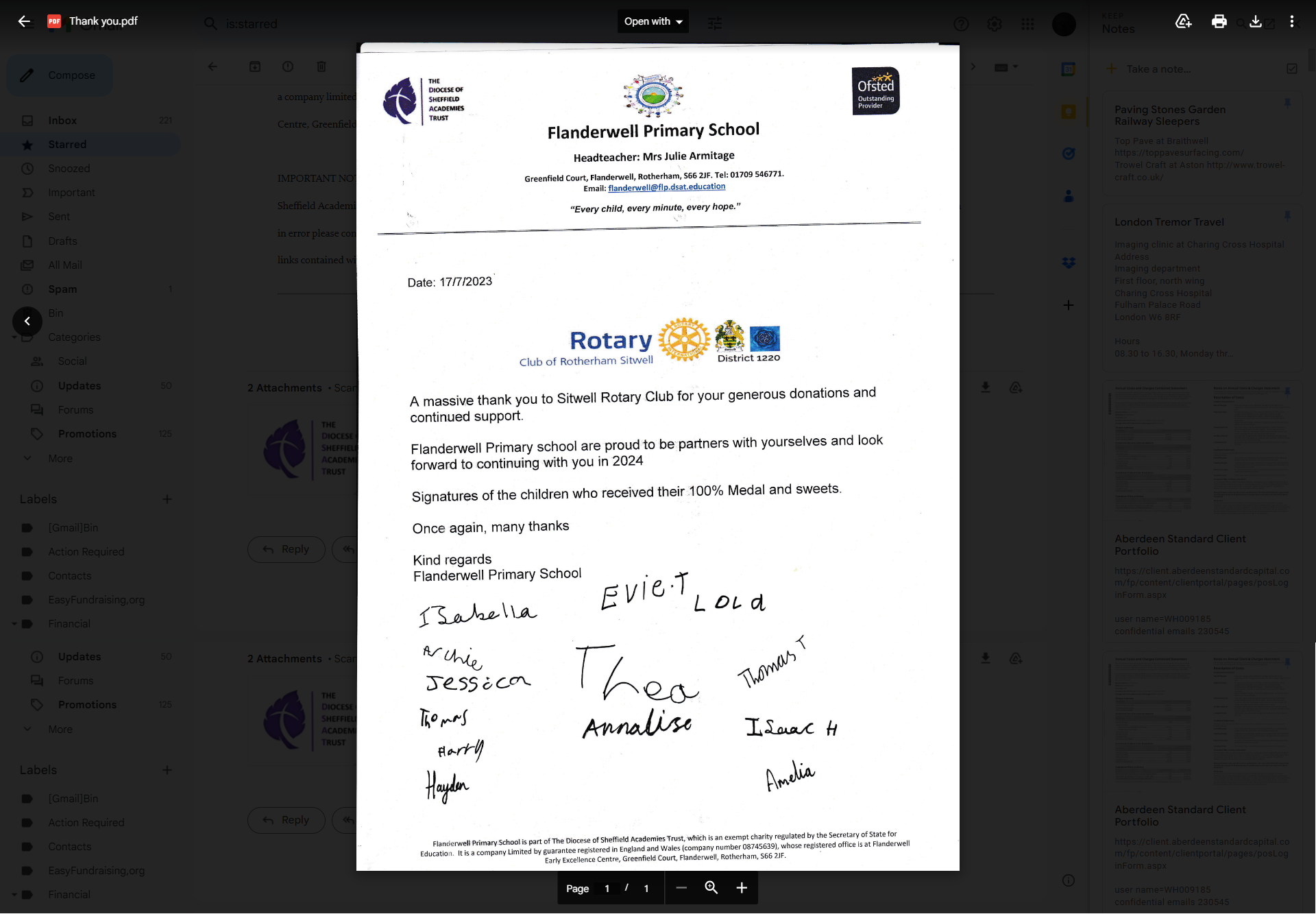 letter of thanks
